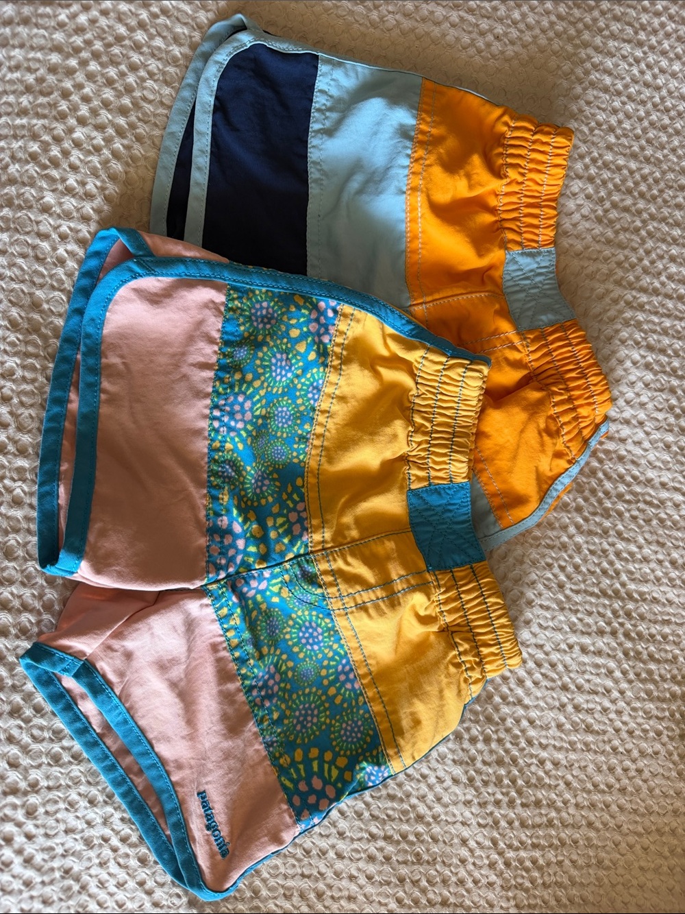 (2) Patagonia Kids Colorblock Swim Shorts - Yellow, Teal, Pink, Navy